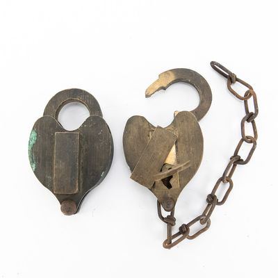 Sale Photo Thumbnail #360: Two Vintage Brass Heart Padlocks