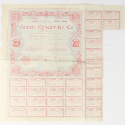 Sale Photo Thumbnail #394: 1903 Jewett Typewriter Co. Bond Certificate