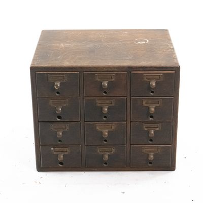Sale Photo Thumbnail #347: Vintage 12-Drawer Oak Card Catalog