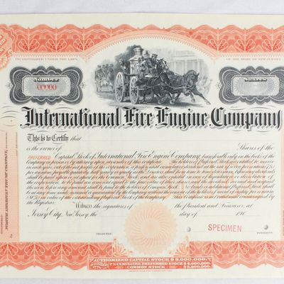 Sale Photo Thumbnail #395: International Fire Engine Co. Stock Certificate