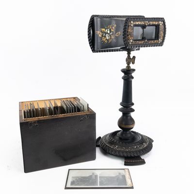 Sale Photo Thumbnail #225: Ornate Tabletop Stereoscope Viewer W/Case & Slides