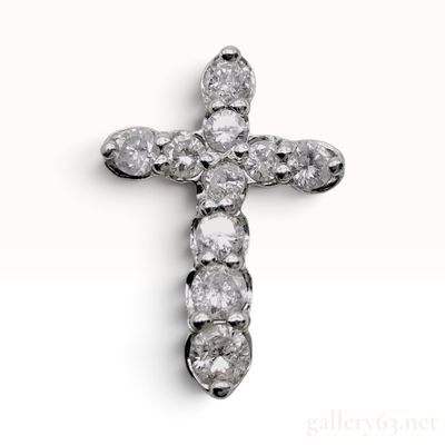 Sale Photo Thumbnail #374: An 18 Karat White Gold and 0.22ctw Natural Diamond Cross Pendant