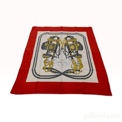 Sale Photo Thumbnail #197: Vintage Hermes Brides de Gala Red and Cream Silk Carre 90