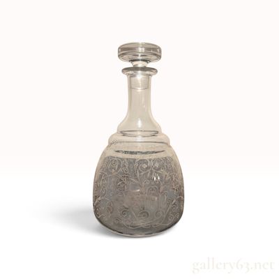 Sale Photo Thumbnail #170: Baccarat Crystal "Lulli" Liquor Decanter with Stopper -- Etched Floral Scroll, Signed France