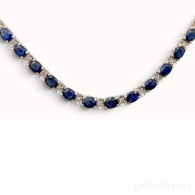 Sale Photo Thumbnail #472: 7.80ctw Sapphire and 0.80ctw Natural Diamond 18KWG Tennis Necklace