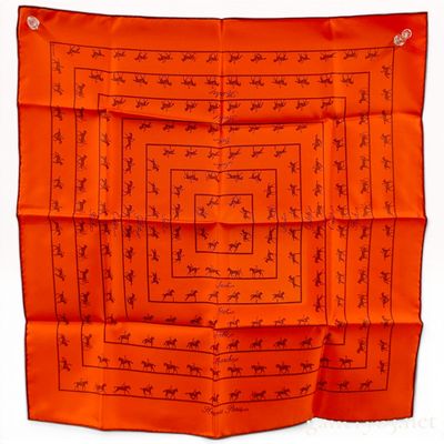 Sale Photo Thumbnail #186: Vintage Hermes Les Allures Orange Silk Carre 45 with Box