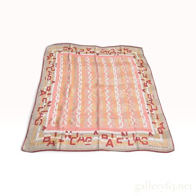 Sale Photo Thumbnail #610: Balenciaga Pink and Tan Logo Jacquard Silk Scarf 90 cm