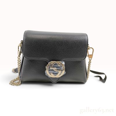 Sale Photo Thumbnail #106: Gucci Interlocking G Black Pebbled Leather Crossbody Bag