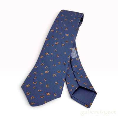 Sale Photo Thumbnail #86: Hermes 6365 HA Navy Blue Horseshoe and Hound Motif Silk Tie