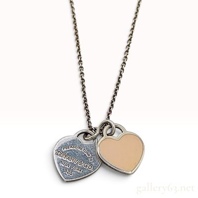 Sale Photo Thumbnail #220: Tiffany & Co. Return to Tiffany Sterling Silver and Pink Enamel Double Heart Tag Pendant Necklace
