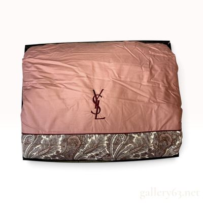 Sale Photo Thumbnail #209: Vintage Yves Saint Laurent Dusty Rose and Paisley Sateen Lightweight Comforter with Box