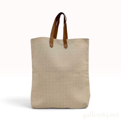 Sale Photo Thumbnail #405: Hermes Ahmedabad Cream Toile Canvas and Tan Leather Tote Bag