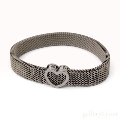 Sale Photo Thumbnail #153: Tiffany and Co. Somerset Stainless Steel Mesh Heart Bracelet 16 cm