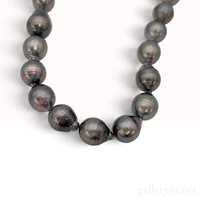 Sale Photo Thumbnail #398: Graduated Circled Baroque Tahitian Pearl Necklace with Silver and Colorless Stone Clasp