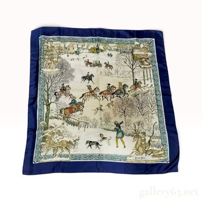 Sale Photo Thumbnail #533: Vintage Hermes L'Hiver (Winter) Blue Silk Carre 90