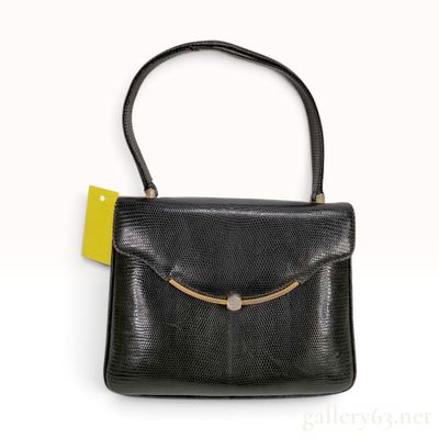 Sale Photo Thumbnail #377: Vintage Celine Black Lizard Skin Top Handle Handbag