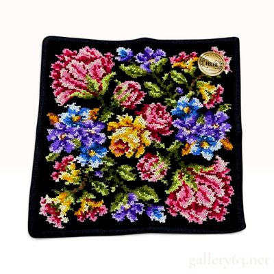Sale Photo Thumbnail #322: Feiler Floral Black Chenille Cotton Wash Cloth NWT