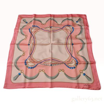 Sale Photo Thumbnail #291: Vintage must de Cartier Jewelry Motif Pink Silk Scarf 90 cm with Box