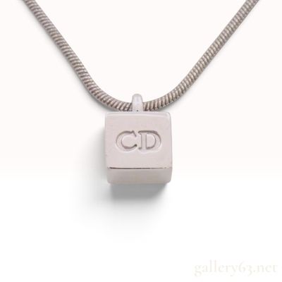 Sale Photo Thumbnail #132: Vintage Polished Metal CD Monogram Cube Pendant Necklace