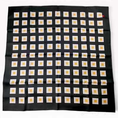 Sale Photo Thumbnail #448: Vintage BVLGARI Geometric Motif Black and Gold Silk Scarf 90 cm