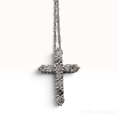 Sale Photo Thumbnail #87: Platinum and 0.50ctw Natural Diamond Cross Pendant Necklace
