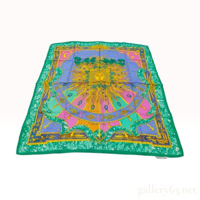 Sale Photo Thumbnail #306: Vintage Hermes Carpe Diem (Seize the Day) Green Silk Carre 90