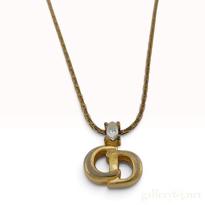 Sale Photo Thumbnail #144: Vintage Christian Dior CD Logo Gold Plated Rhinestone Pendant Necklace