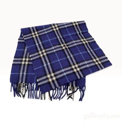 Sale Photo Thumbnail #175: Vintage Burberrys Check Navy Blue and Purple Pure Cashmere Scarf