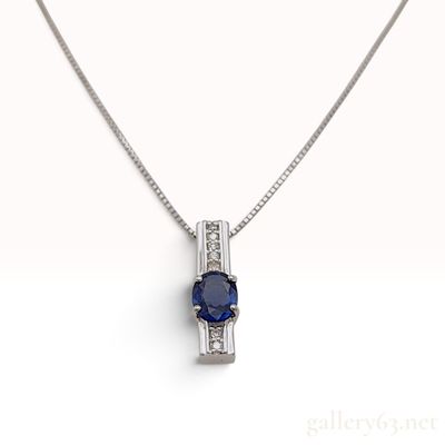 Sale Photo Thumbnail #21: 18 Karat White Gold Natural Blue Sapphire and Diamond Pendant Necklace