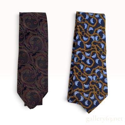 Sale Photo Thumbnail #418: Two Chanel Silk Neckties in Paisley and Chain and Moon Prints