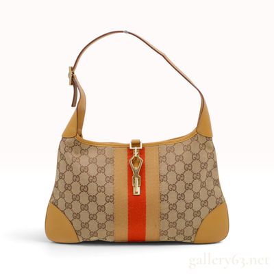 Sale Photo Thumbnail #503: Vintage Gucci Jackie Beige GG Monogram Canvas and Tan Leather Hobo Bag
