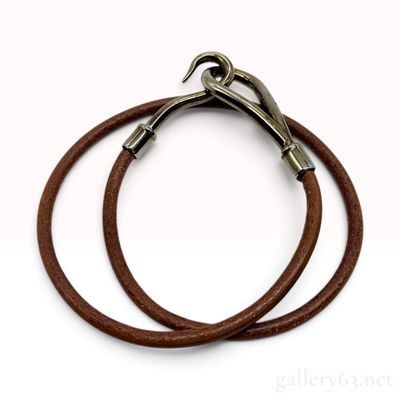 Sale Photo Thumbnail #41: Hermes Jumbo Hook Brown Leather Double Wrap Bracelet with Box