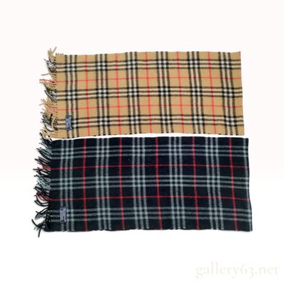 Sale Photo Thumbnail #536: Two Vintage Burberrys Nova Check and Black Check 100% Cashmere Scarves