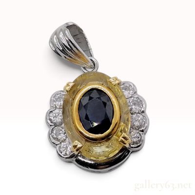 Sale Photo Thumbnail #505: Pt900 and 18K Yellow Gold 1.45ct Yellow Gemstone and 0.53ct Sapphire Cluster Pendant