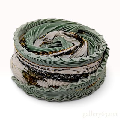 Sale Photo Thumbnail #107: Hermes Les Tambours Sage Green Silk Plisse Scarf with Box