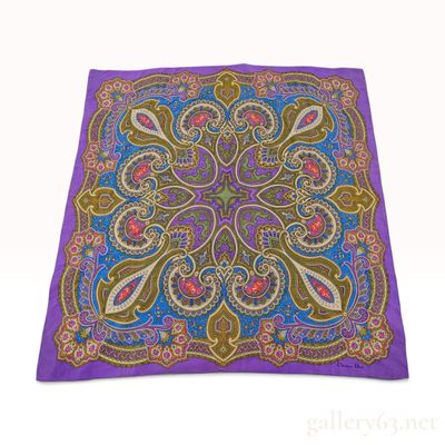 Sale Photo Thumbnail #50: Vintage Christian Dior Paisley Medallion Purple Silk Scarf 90 cm