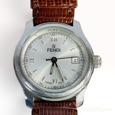 Sale Photo Thumbnail #119: Fendi Orologi 210L Stainless Steel Date Wristwatch With Brown Leather Strap 25.8mm