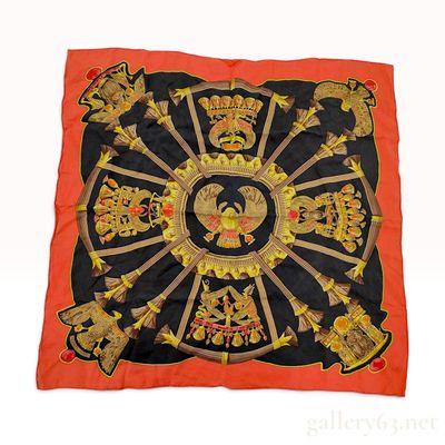 Sale Photo Thumbnail #113: Vintage Hermes Egypte Black and Orange Silk Carre 90