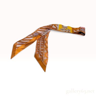 Sale Photo Thumbnail #567: Hermes Orange and Yellow Silk Twilly