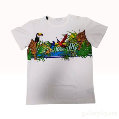 Sale Photo Thumbnail #446: Dolce & Gabbana Jungle Theme White Cotton T-Shirt
