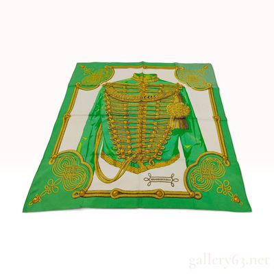 Sale Photo Thumbnail #150: Vintage Hermes Brandebourgs Green Silk Carre 90