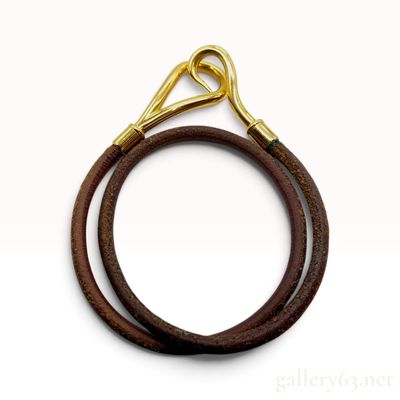 Sale Photo Thumbnail #557: A Vintage Hermes Jumbo Brown Leather Double Wrap Bracelet