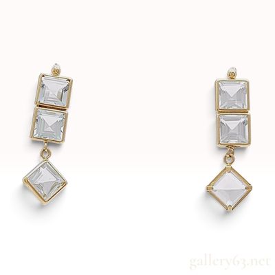 Sale Photo Thumbnail #191: A 10 Karat Yellow Gold and 1.78ctw Clear Gemstone Drop Earrings