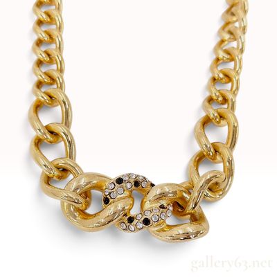 Sale Photo Thumbnail #357: Vintage Christian Dior Chunky Gold Tone and Rhinestone Curb Link Necklace