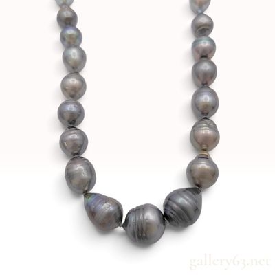 Sale Photo Thumbnail #541: Silver and Graduated Tahitian Circled Baroque Pearl Necklace