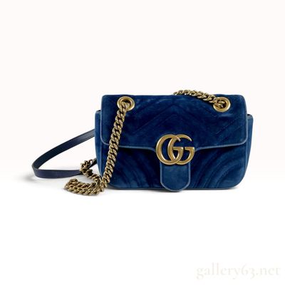Sale Photo Thumbnail #492: Gucci GG Marmont Blue Matelasse Velvet Small Shoulder Bag
