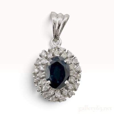 Sale Photo Thumbnail #230: Platinum 1.01ct Sapphire and 0.18ctw Natural Diamond Halo Pendant