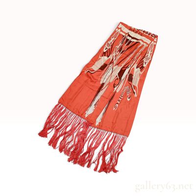 Sale Photo Thumbnail #546: Hermes Caleche Elastique Orange Silk Fringed Stole