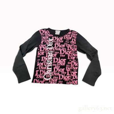 Sale Photo Thumbnail #571: Vintage Christian Dior Logomania Black and Pink Cotton Long Sleeved T-Shirt USA 14