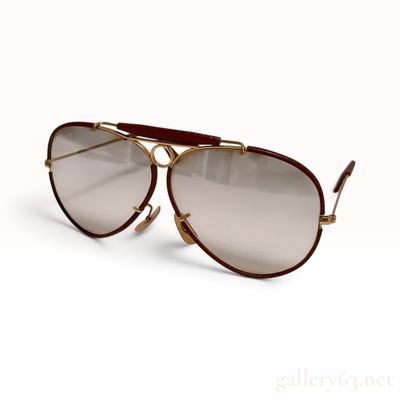 Sale Photo Thumbnail #518: Vintage Ray-Ban Bausch and Lomb Leathers Brown Leather Wrapped Shooter Sunglasses with Case